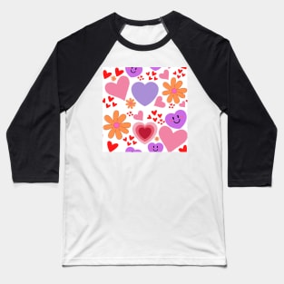 Happy Hearts and Flowers Baseball T-Shirt